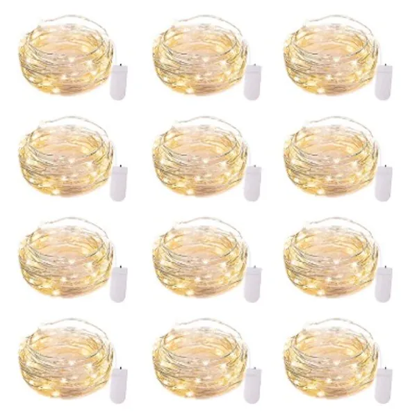 12 Pack Led Fairy Lights Battery Operated String Lights Waterproof Silver Wire 7 Feet 20 Led Firefly Starry Moon Lights for DIY Wedding Party Bedroom Patio Christmas Warm White