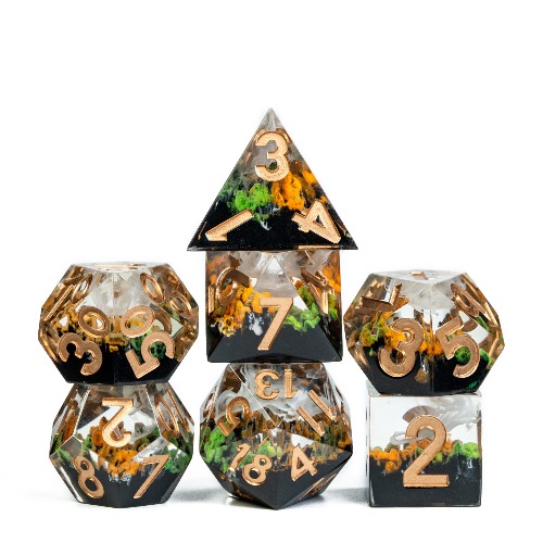 Cusdie Sharp Edges DND Dice, 7 PCs D&D Dice, Handcrafted Polyhedral Dice Set, for Role Playing Game MTG Pathfinder ( Four Seasons- Autumn ) - Four Seasons- Autumn