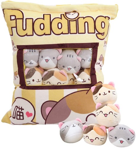 Cat Stuffed Animals, Removable Cat Stuffed Hugging Pillow with 8 Little Cat Dolls for Kids, Cute Stuff Cat Plush Toy Gift for Birthday Girls and Lovers (Yellow Kitten) - Yellow Kitten