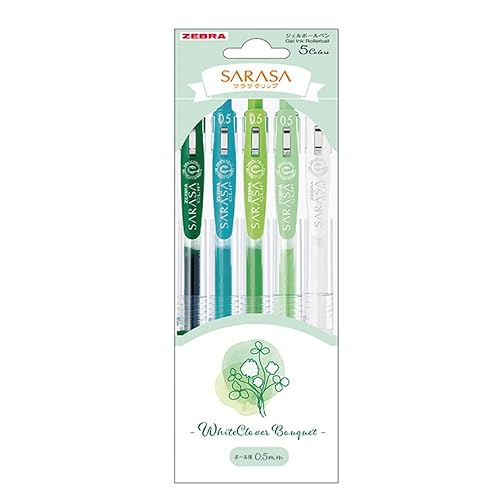 Zebra JJ15-WCL-5C Gel Ballpoint Pen, Sarasa Clip, 0.02 inches (0.5 mm), Flower Bouquet, White Close, Set of 5 Colors - White - 1 Count (Pack of 1)