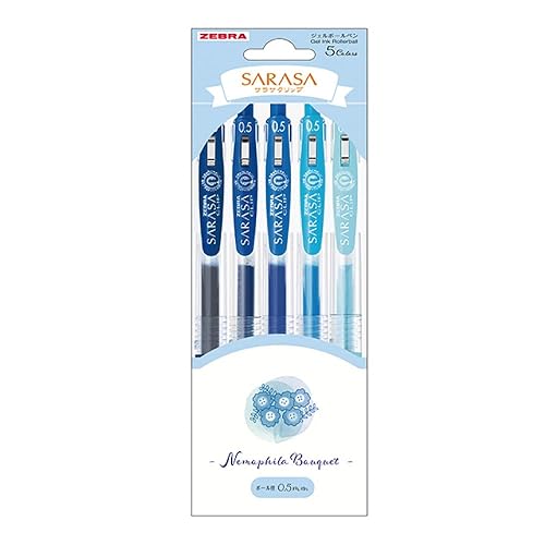 Zebra JJ15-NP-5C Gel Ballpoint Pen, Sarasa Clip, 0.02 inches (0.5 mm), Flower Bouquet, Nemophila, Set of 5 Colors - Nemophila - 1 Count (Pack of 1)