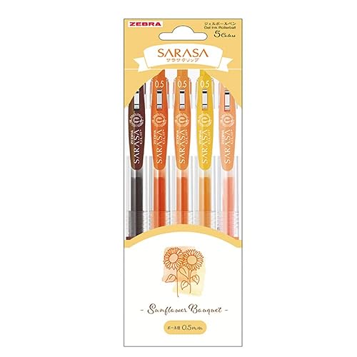 Zebra JJ15-SF-5C Gel Ballpoint Pen, Sarasa Clip, 0.5mm, Flower Bouquet, Sunflower 5 Color Set - sunflower - 1 Count (Pack of 1)