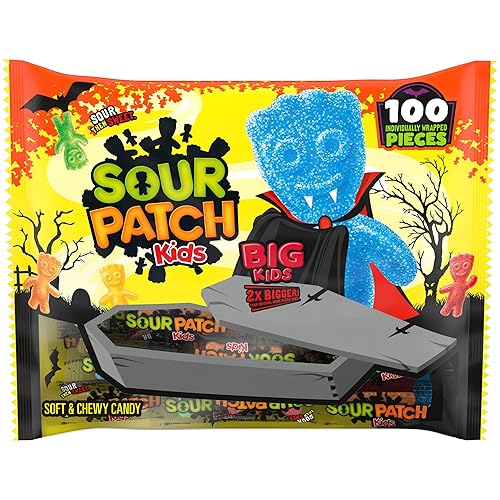 SOUR PATCH KIDS BIG Individually Wrapped Soft & Chewy Halloween Candy, Bulk Candy, 100 Pieces - Sour