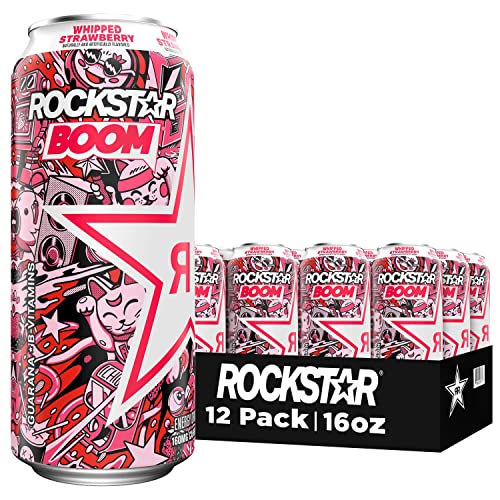 Rockstar, Boom Energy Drink with Caffeine and Taurine Packaging May Vary, Whipped Strawberry, 16 Fl Oz (Pack of 12) - Whipped Strawberry - 16 Fl Oz (Pack of 12)