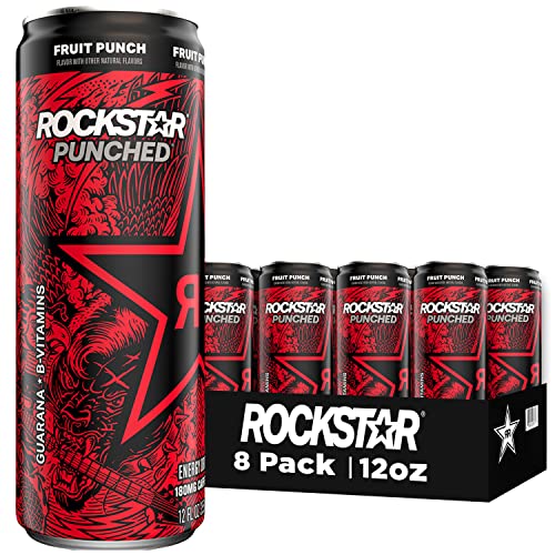 Rockstar Energy Drink, Fruit Punched, 12oz Sleek Cans (8 Pack) - Fruit Punch - 12 Fl Oz (Pack of 8)