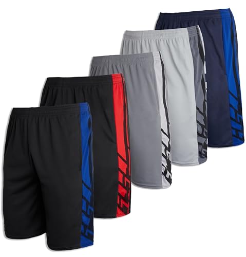 Real Essentials 5 Pack: Men's Mesh Athletic Basketball Shorts Quick Dry Activewear with Pockets - XX-Large - Set B