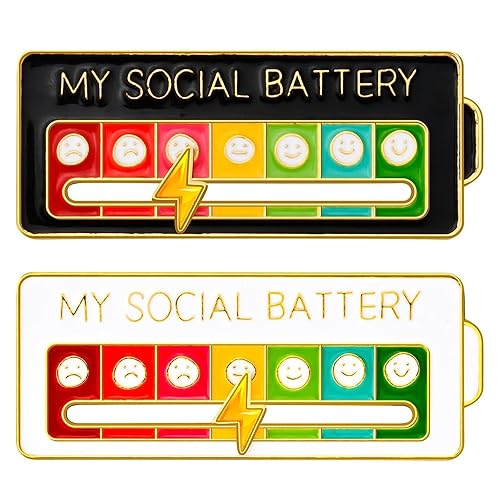2PCS MY SOCIAL BATTERY,Pin Funny Social Battery Brooch Badge Funny Social Mood Brooch Pin for 7 Days,Mood Pin Badge Cute Creative Expression Pin Brooch Men Women Gift