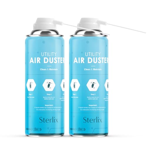 Sterlix Air Duster Can Compressed Air Spray Can Dust Cleaner PC, Keyboard, Electronic Devices & Car Cleaning Protect, 2 x 400ml, Packaging May Vary - 2