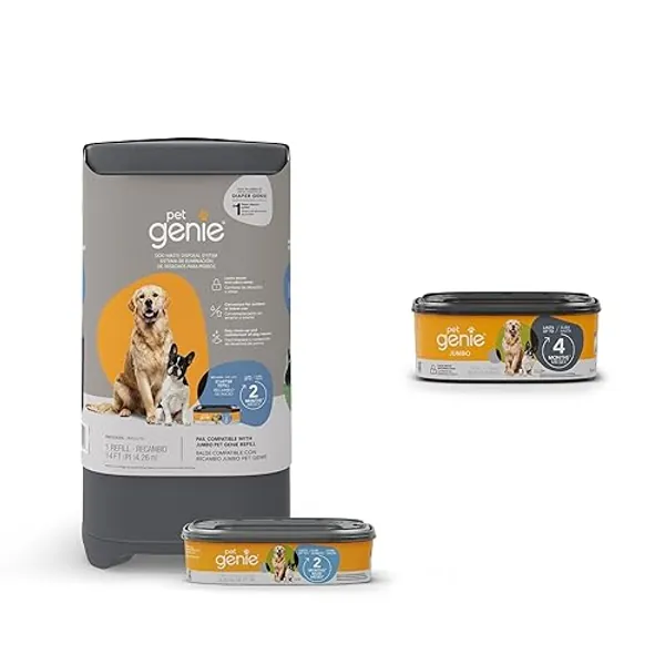 Bundle of Pet Genie Pail | Dog Waste Disposal System for Odor Control with 1 Starter Refill (14ft) + 1 Pet Genie Jumbo Refill (28ft)
