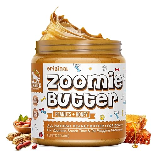 Zoomie Butter Original All Natural Dog Peanut Butter Spread. Human Grade, Healthy Dog Treat/Dog Food. Peanuts & Honey for Puppy Training, Behavior Aid, Pet Enrichment Toys, Grown & Made in USA - Original Peanut Butter & Honey - 1 Count (Pack of 1)