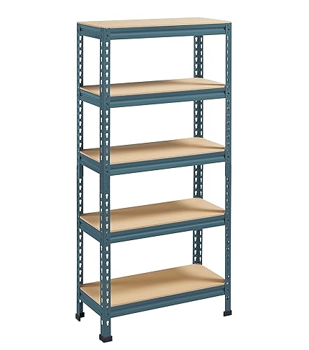 Yaheetech 5-Tier Metal Storage Shelves, Adjustable Shelves Heavy Duty Shelving Unit Multi-Use Storage Rack for Home Office Garage, Neptune Blue - Neptune Blue