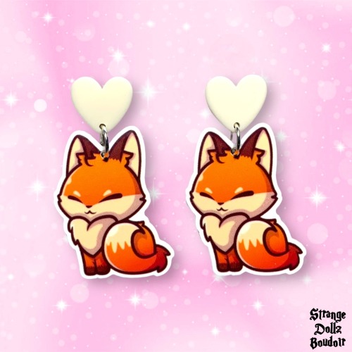 Cute Kitsune Fox earrings, 925 sterling silver, Cartoon Japan Anime, Strange Dollz Boudoir