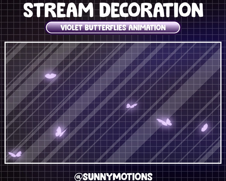 2x Animated Stream Decoration Cozy Theme: Magical Violet Butterflies Flying Around, Spring Night Twitch Overlay, Purple Butterfly Fairy Tale