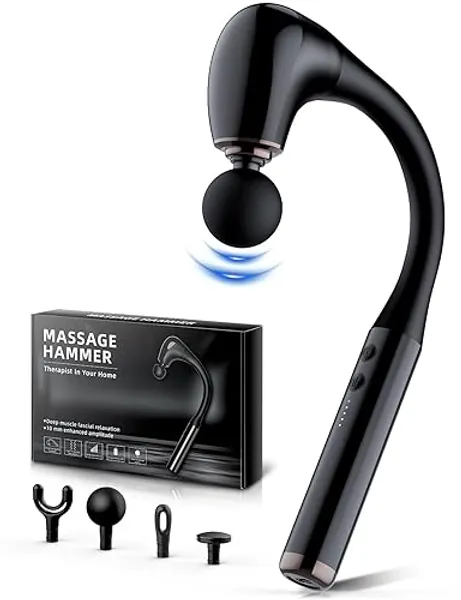 FVZ Massage Gun with Upgraded Extension Handle, 10MM Massage Gun Deep Tissue, Back Massager, Muscles/Neck/Shoulders/Waist/Legs Massager Portable for Pain Relief, 4 Massage Heads & 5 Speed Levels - Black