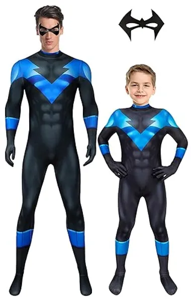 Bailu Halloween Superhero Costume Cosplay Bodysuit Jumpsuit Zentai Onesie Spandex 3D Style For Kids Adult - Height:69"-71" - Blue