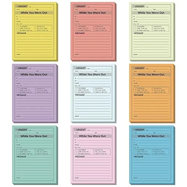 Eaasty 9 Pieces While You were Out Pads 4 x 5 Inches Assorted Colors Sticky Notes Adhesive Message Pads Urgent Notes for Work Call, Office Supplies, 40 Sheets/Pad (Light Colors)