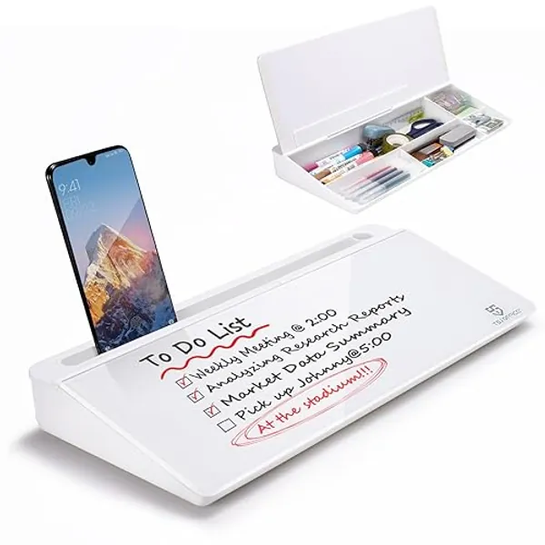 Small Glass Desktop Whiteboard Dry-Erase-Board - Computer Keyboard Stand White Board Surface Pad with Drawer, Desk Organizers with Accessories for Office, Home, School Supplies
