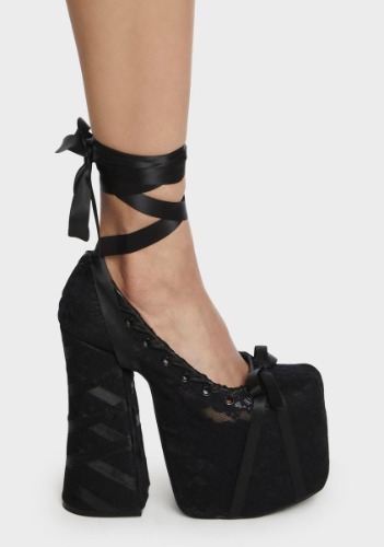 Lace Sweet Sonata Ballet Wrap Heels - Black | US 8
