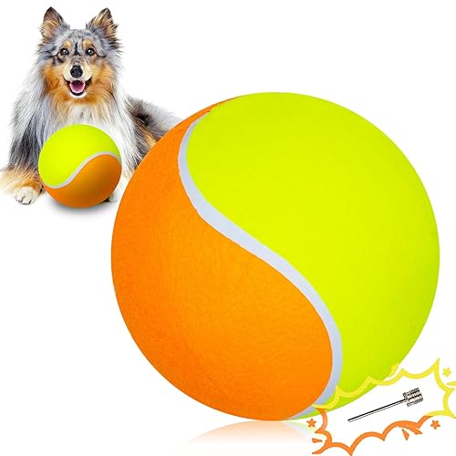Banfeng Giant Dog Tennis Ball Big Pet Toys Outdoor Sports Ball with Inflating Needles for Small Medium Large Dog (Yellow+Orange, 9.5inch) - 9.5 inch - Yellow orange