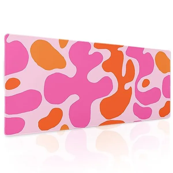 Pink Orange Cute Gaming Mouse Pad XL Kawani Preppy Abstract Modern Geographic Extended Large Desk Mat Mousepad Non-Slip Rubber Base Stitched Edge Long Desk Pad for Desktop Office PC,31.5×11.8 Inch