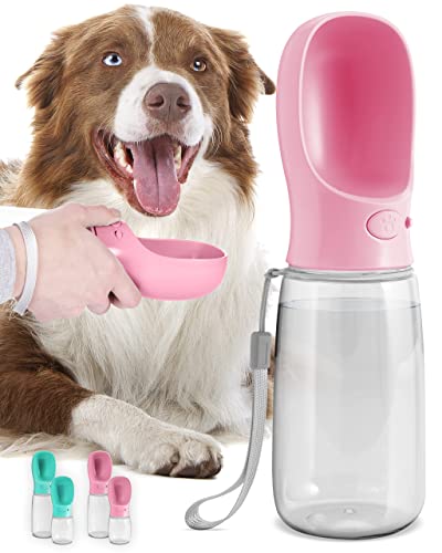 MalsiPree Dog Water Bottle, Lightweigh, Leak Proof Portable Travel Dog Water Dispenser - Perfect Puppy Drinking Bowl On The Go for Outdoor Walking and Hiking - Pet Accessories (19oz, Pink) - 19oz - Pink