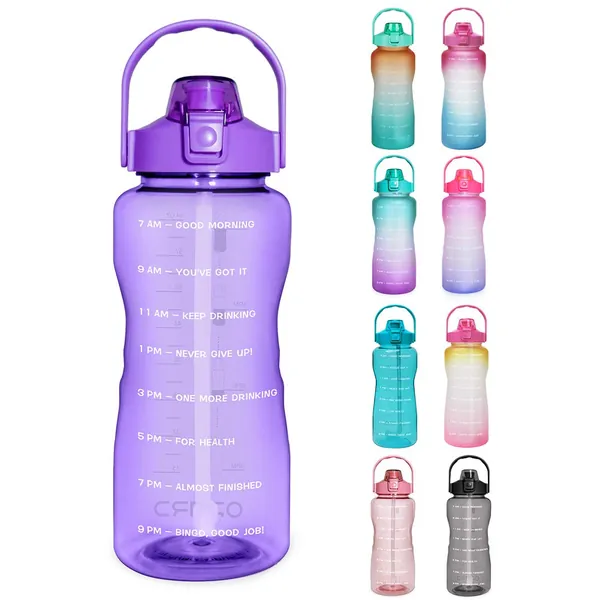 Opard 2.2L Trinkflasche, BPA Frei Wasserflasche mit Strohhalm, 1-klick Verschluss Auslaufsichere Water Bottle, Zeitmarkierung Sportflasche
