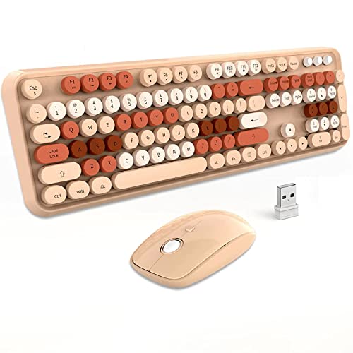 SADES V2020 Wireless Keyboard and Mouse Combo, White Colorful Wireless Keyboard with Round Keycaps,2.4GHz Dropout-Free Connection,Long Battery Life,Cute Wireless Moues for PC/Laptop/Mac - Multicolor