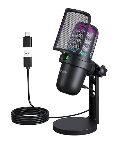 Ko-Star USB Gaming Microphone for PC,Computer Mic for PS4/ PS5/ Mac,Condenser Mic with Quick Mute,RGB Light,Pop Filter,Shock Mount for Recording,Streaming,Podcasting,YouTube (Black) - Black