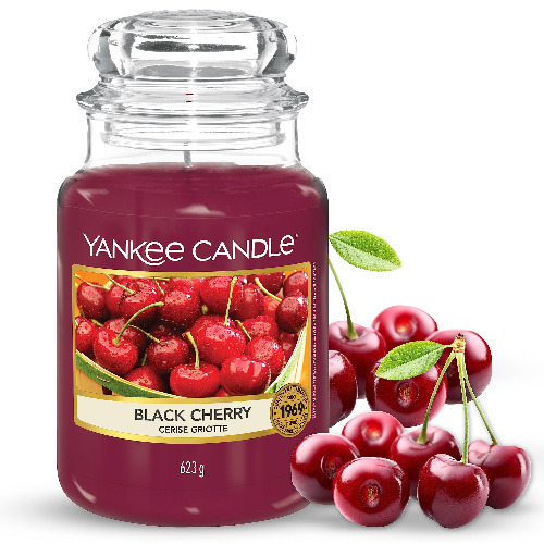 Yankee Candle Black Cherry doftande ljus, svart - Stor