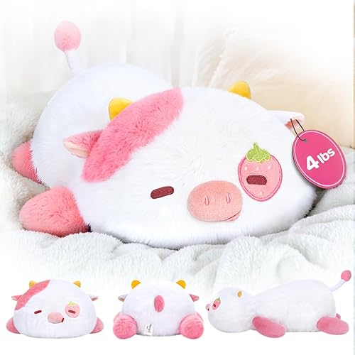 Weighted Stuffed Animals 4.0 Lbs – Weighted Strawberry Cow Plush, Weighted Plush Animals for Kids, Cow Weighted Pillow, Birthday Gifts for Women, Girls and Males (23 inch) - Weighted Strawberry Cow（pink）