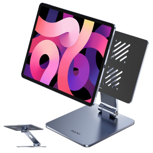 llano Magnetic iPad Air (5th/4th) Stand, [45* N52 Powerful Magnets iPad Pro 11(1st/2nd/3rd)/12.9(3rd/4th/5th) Desk Holder 180° Adjustable 360° Rotatable Easy to Use No Need to Assemble - 10.9 inch iPad Air (4th/5th)