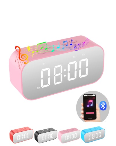 AFK Alarm Clock for Bedroom/Office,Small Digital Clock with Bluetooth Speaker,Desk Clock with Dual Alarms,Snooze,Mirror LED Display,Hands-Free Calling for Girls/Adults.(12H Format,Pink) - Pink A02