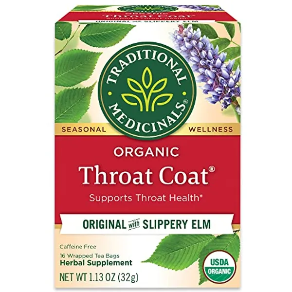 Traditional Medicinals Tea, Organic Throat Coat, Supports Throat Health, 16 Tea Bags - Throat Coat - Pack of 1