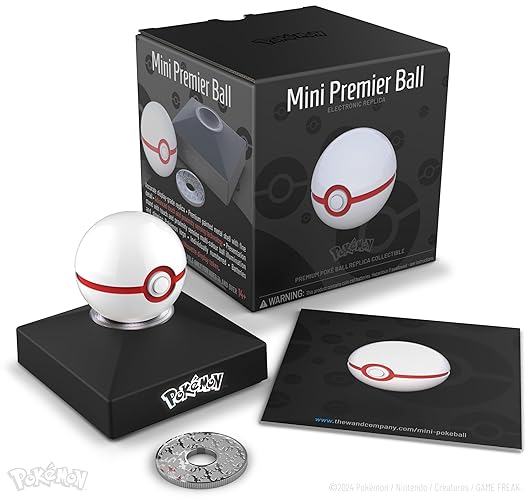 The Wand Company Pokémon Trainer Mini Poké Ball Range of Authentic Replicas - Realistic, Electronic, Die-Cast Poké Ball with Display Stand Light Features (Mini Premier Ball) - Mini Premier Ball