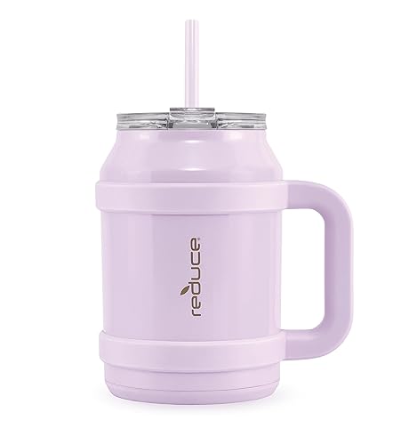 REDUCE Cold1 50 oz Reusable Mug Tumbler with Handle - Insulated Stainless Steel Water Bottle for Home, Office and Gym; Straw or Leakproof Flip Lid, Keeps Drinks Ice Cold All Day - Gloss Lilac Bud - 50oz - Lilac Bud
