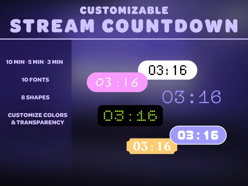 Stream Countdown Timer | Customizable | 3 min, 5 min, 10 min | Starting Soon | Streamer | Twitch | Stream Overlay