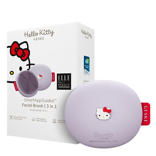 GESKE x Hello Kitty | Brosse faciale SmartAppGuided™ | 3 in 1 | Brosse visage | Brosse nettoyage | Brosse faciale silicone | Nettoyage de la peau | Soins de la peau | Nettoyage doux | Nettoyant visage - Hello Kitty Purple
