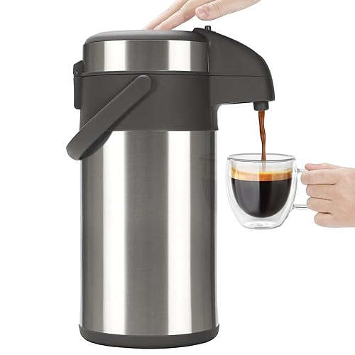 Olerd Coffee Pump Flask, 4L Stainless Steel Airpot Hot Beverage Dispenser & Hot Water Urn-Coffee Carafe Perfect for Coffee and Tea - Silver - 4 Litres