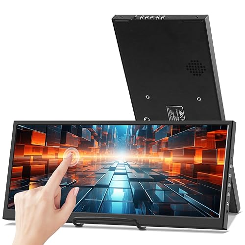 12.3 Inch Touchscreen Secondary Monitor, IPS Stretched Bar LCD Travel Touch Display 1920 * 720 Mini HDMI USBC, Portable Touch Screen for Laptop Computer Windows Aida64 GPU CPU RAM Monitoring - 12.3 Inch - Foldingstand