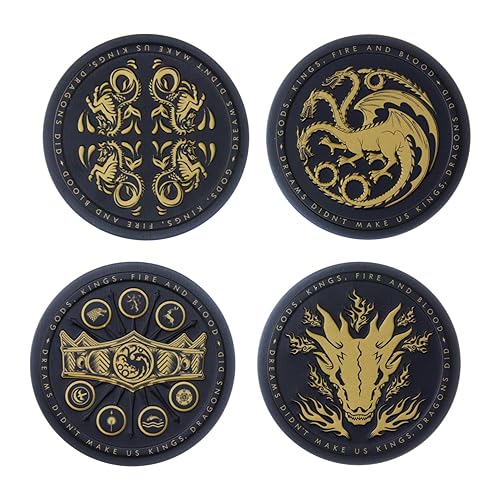 House of the Dragon Embossed Metal Coasters Set - Officially Licensed Game of Thrones, Cork Backed Beer Mat, Gift for Fans of HOTD | Paladone