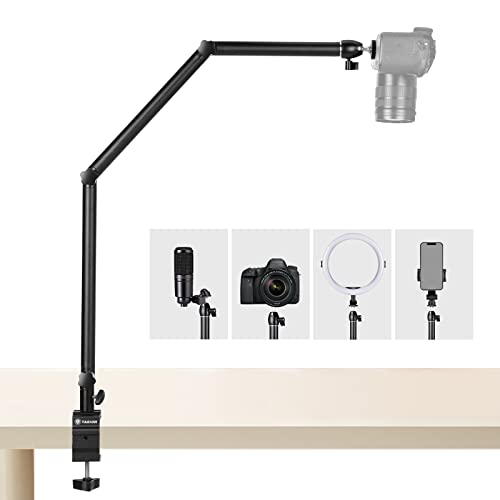 TARION Supporto per Fotocamera da Tavolo con Supporto da Tavolo con Viti da 1/4" per telecamere con Luce anulare Supporto da Tavolo a Forma di L Supporto con Clip per Video in live streaming (TKB01)