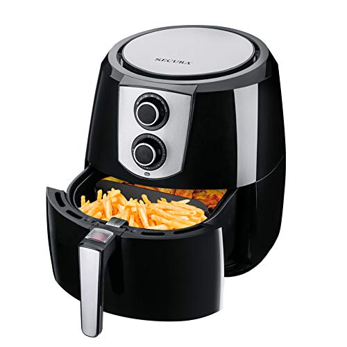 Secura Air Fryer XL 5.5 Quart 1800-Watt Electric Hot Air Fryers Extra Large Oven Nonstick Cooker for Healthy Oil-free Low Fat Cooking with Automatic Timer and Temperature Control, Bonus Food Divider - 5.5QT - Black