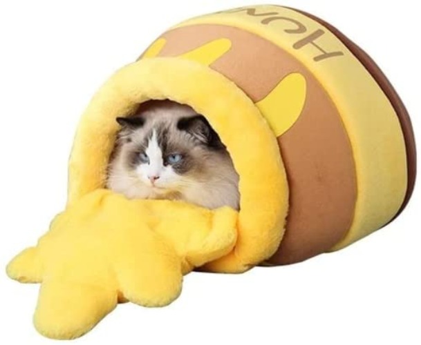 Linghe Cat Nest Honey Pot Shape Cat Sofa Bed Cute and Comfortable Pet Cat House Can Be Inverted Multifunctional Soft Pet Bed Suitable for Small Cats and Dogs