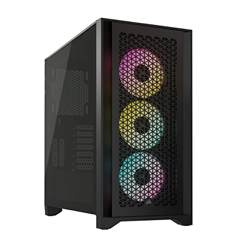 Corsair iCUE 4000D RGB Airflow Mid-Tower Case - 3X AF120 RGB Elite Fans - iCUE Lighting Node PRO Controller - High-Airflow Design - CORSAIR RapidRoute Cable Management System - Black - Black - Airflow RGB