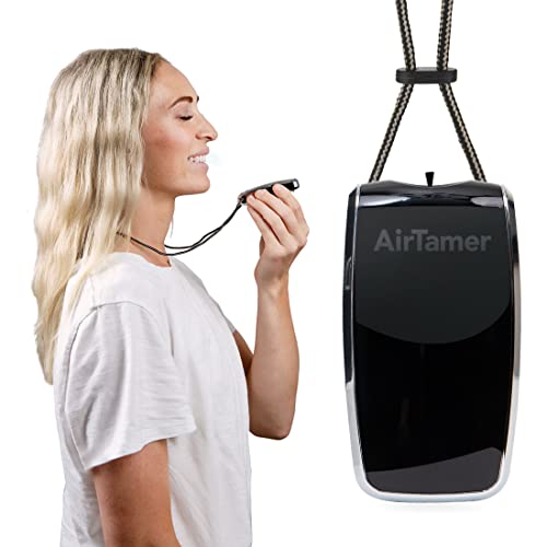 AirTamer A320 Rechargeable Personal Air Purifier, Proven Performance, Virus and Pollutant Tested*, Black with Leather Travel Case - Black