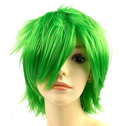 Yamel Anime Wig Green for Cosplay Party, Synthetic Layered Short Hair Wigs with Bangs, Pastel Wigs for Women Men Kids - Green