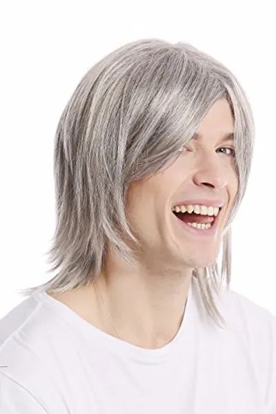 WIG ME UP - GFW892-51 Men Gents Wig long straight middle parting aged rock star youthful modern look silver gray grey