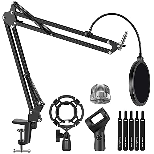 InnoGear Microphone Stand for Blue Yeti Adjustable Suspension Boom Scissor Arm Stand with 3/8/''to 5/8/'' Screw Adapter Shock Mount Windscreen Pop Filter Mic Clip Holder Cable Ties, Medium, Black - Medium