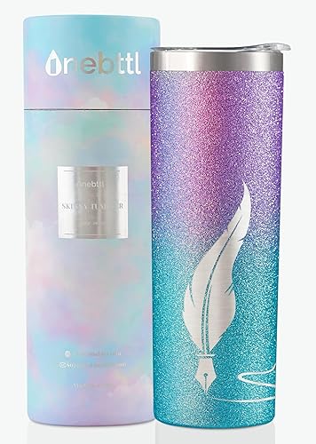 Glitter Stainless Steel Insulated Tumbler with Straw - Feather Pen