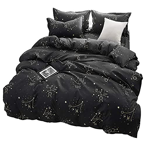 Mysterious Zodiac Duvet Cover Set, Galaxy Starry Sky Theme Bedding Set Luxury Soft Constellation Pattern Comforter Set 3Pcs, Kids Quilt Cover ( 1 Quilt Cover + 2 Pillowcases, Queen Size ) - Zodiac - Queen